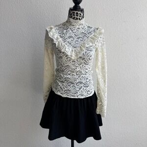 BKE Boutique white lace blouse with ruffles
